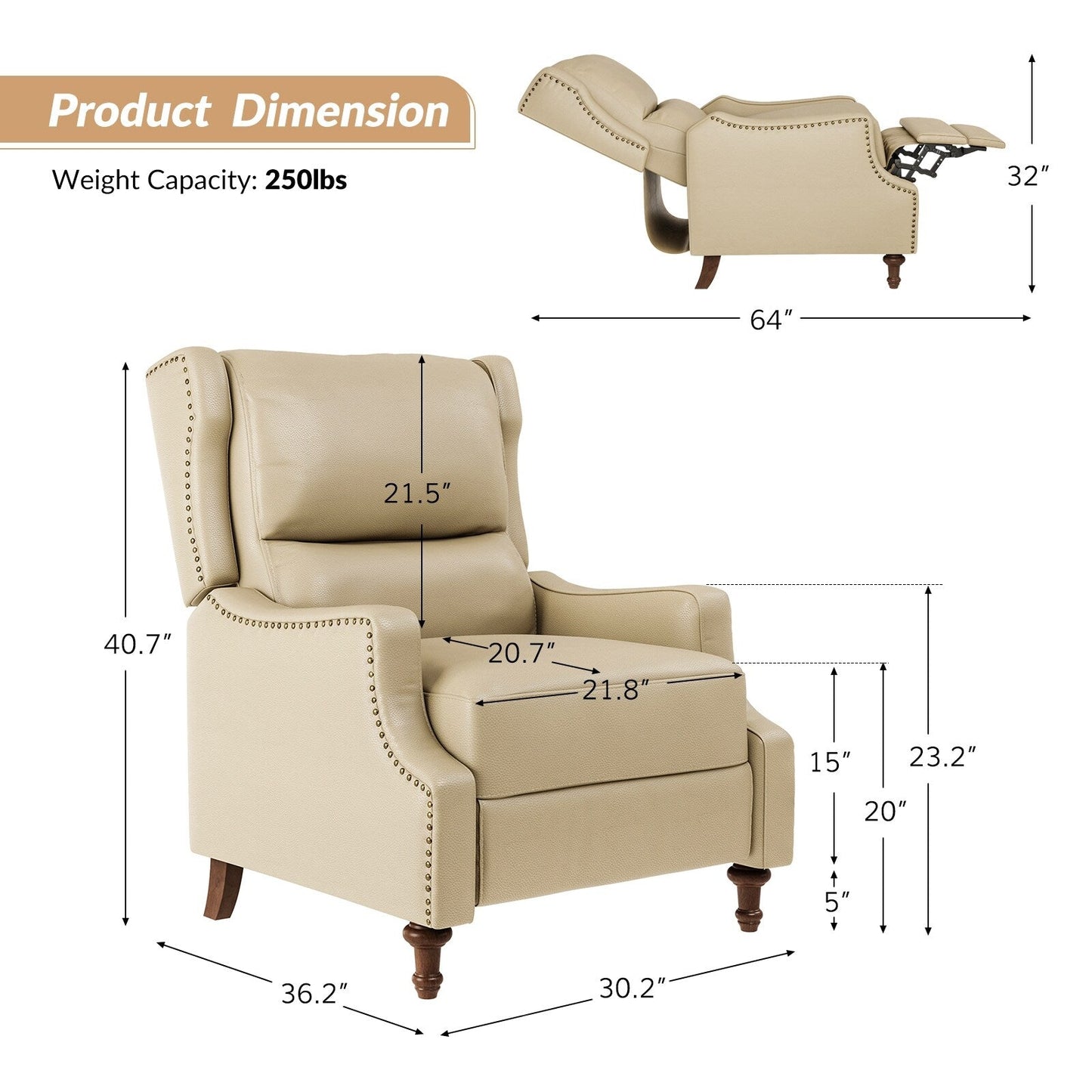 Fauteuil inclinable Florens en cuir véritable avec garnitures cloutées par HULALA HOME