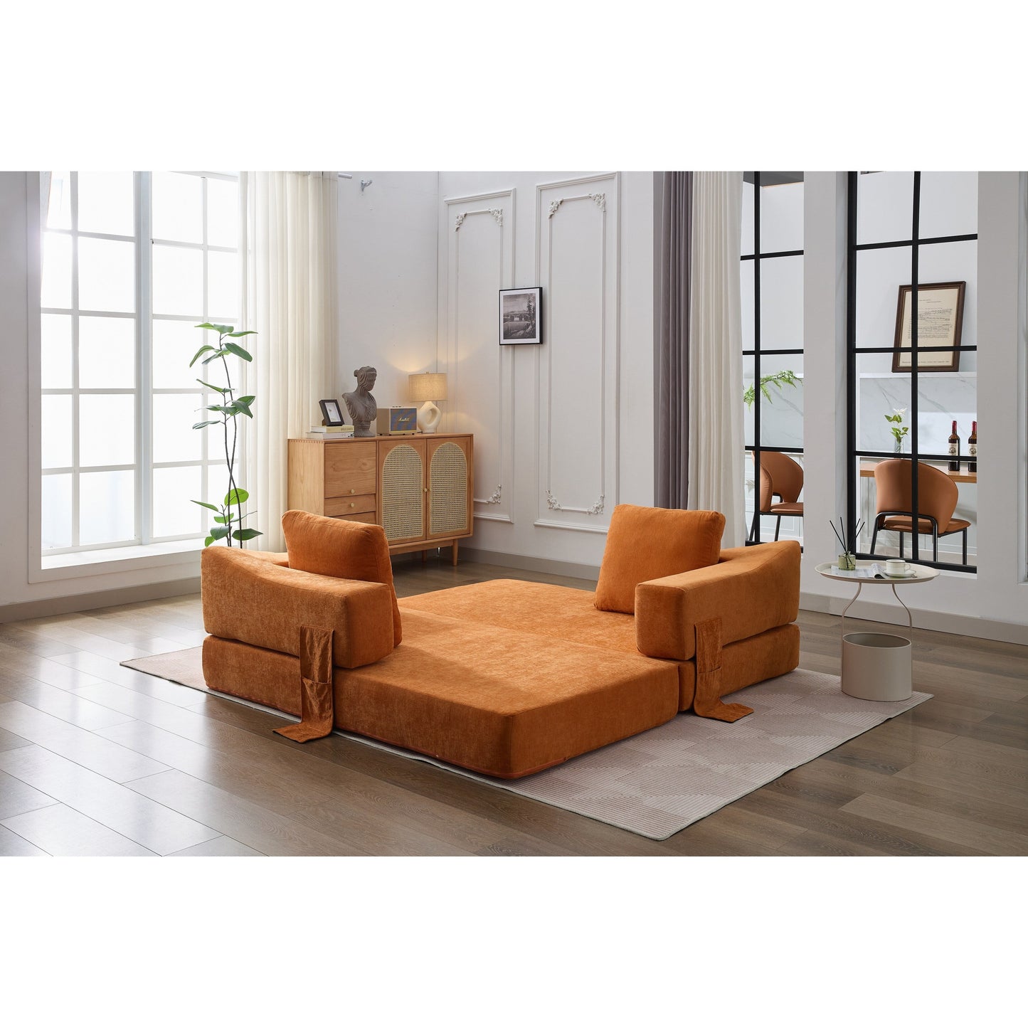 Canapé-lit convertible et canapé de sol avec dossier amovible, tissu chenille, idéal pour le salon ou la chambre.