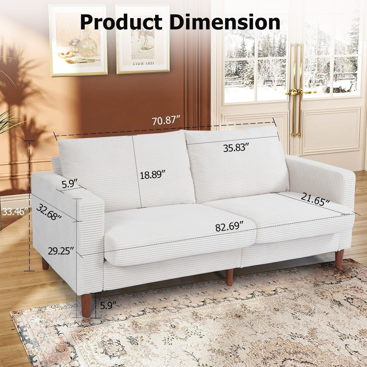 74 canapés pour le salon, canapés causeuse en velours côtelé, petit canapé avec 2 coussins, canapé facile à monter pour les petits espaces