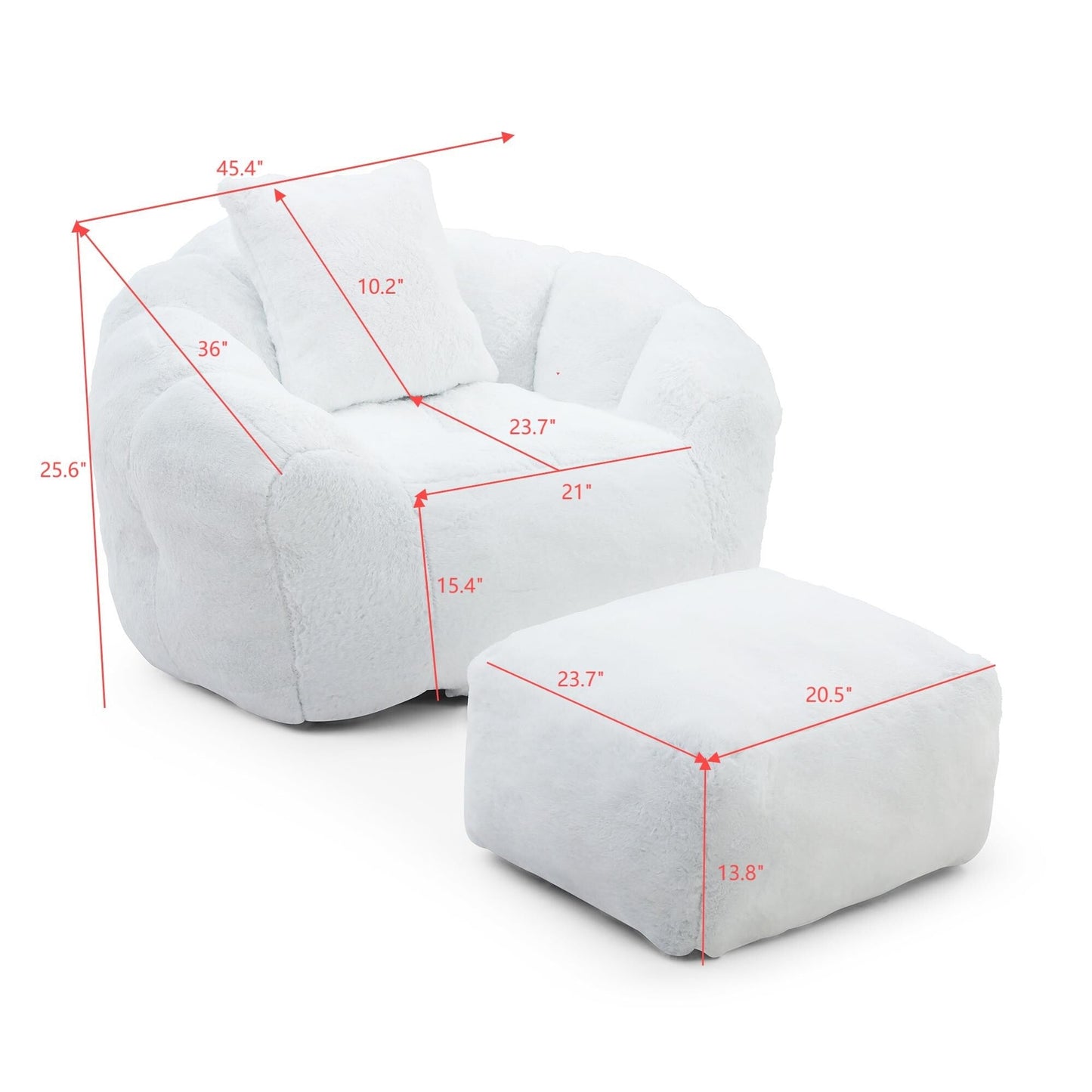Pouf géant avec repose-pieds, pouf surdimensionné pour adultes et enfants, grand fauteuil en fausse fourrure en forme de coquillage avec rembourrage