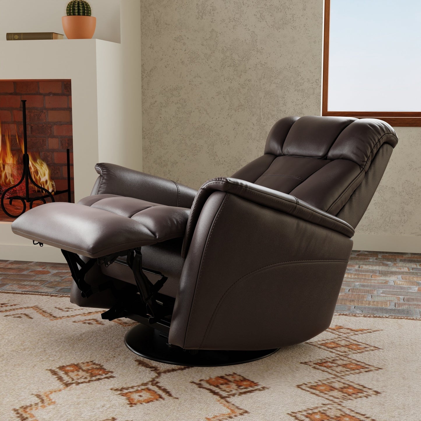 Fauteuil inclinable pivotant Global Home avec appui-tête et repose-pieds réglables manuellement en similicuir Bentley