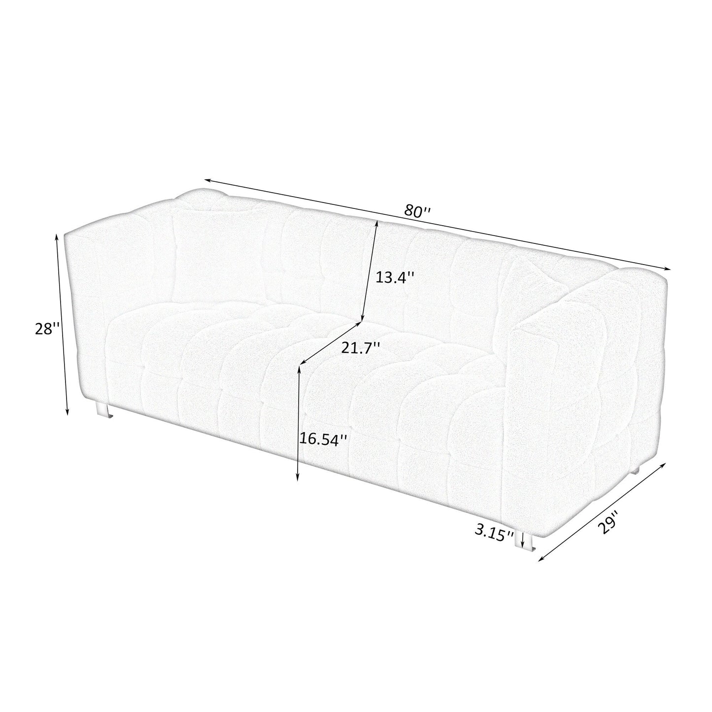 Canapé 3 places gris Teddy avec deux coussins décoratifs