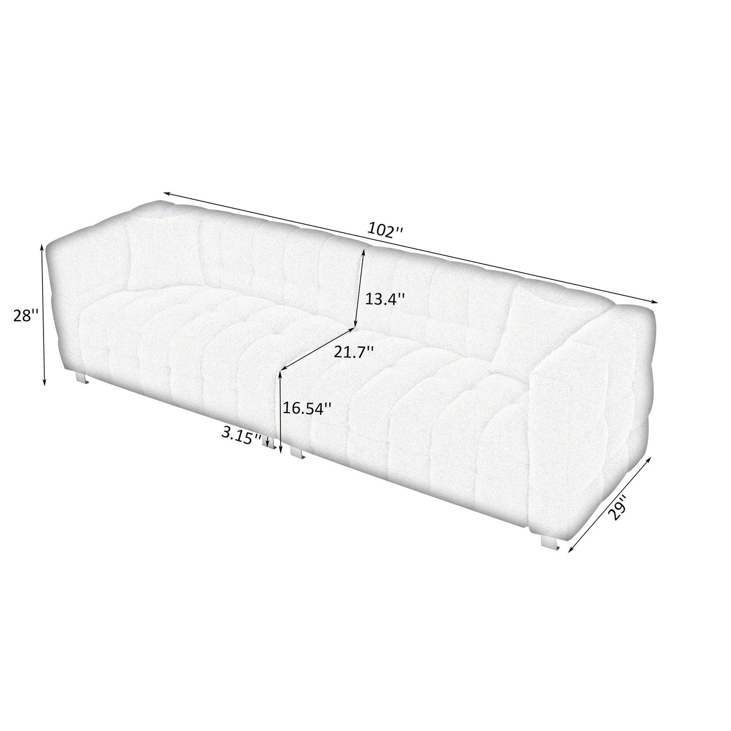 Canapé 4 places vert en polaire Teddy de 102 pouces avec 2 coussins décoratifs et pieds en métal robustes, idéal pour le salon ou la chambre.