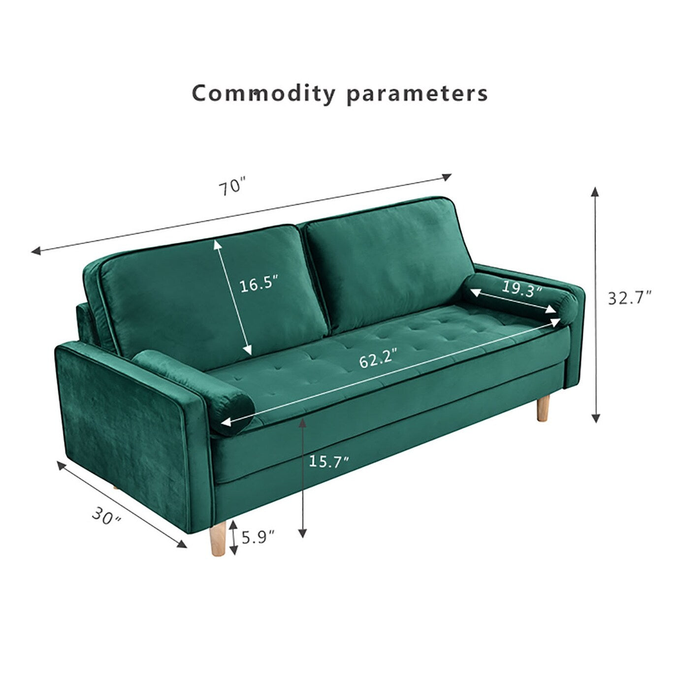 Canapé 3 places vert avec coussin en coton