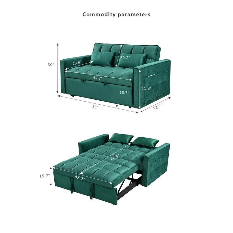 Canapé-lit convertible 3 en 1 en flanelle Green Modern 55.12 avec dossier réglable et espace de rangement pour le salon