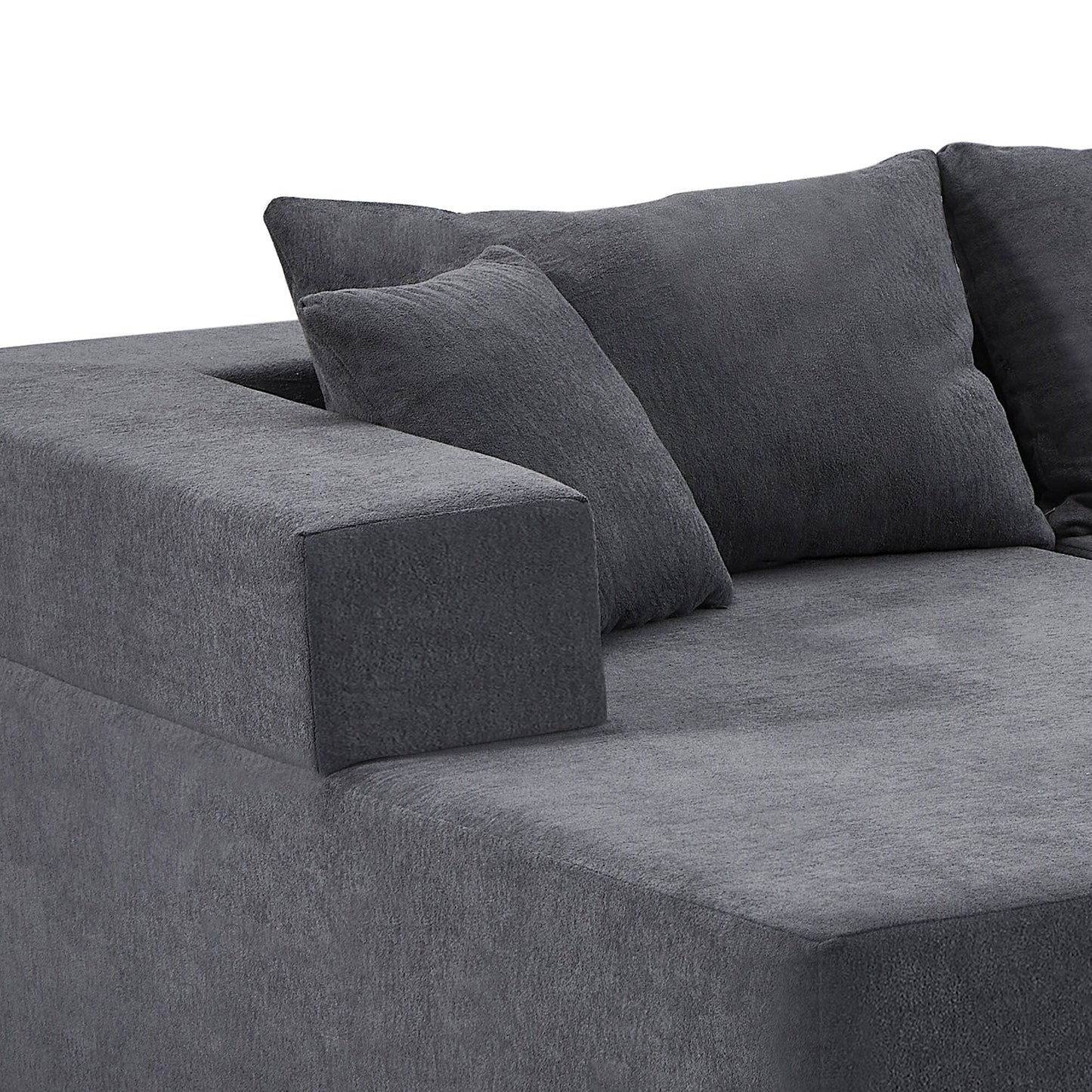 Canapé sectionnel 3 places en tissu gris de 107,48 po avec coussins de 16,53 po et méridienne, modèle 2 pièces