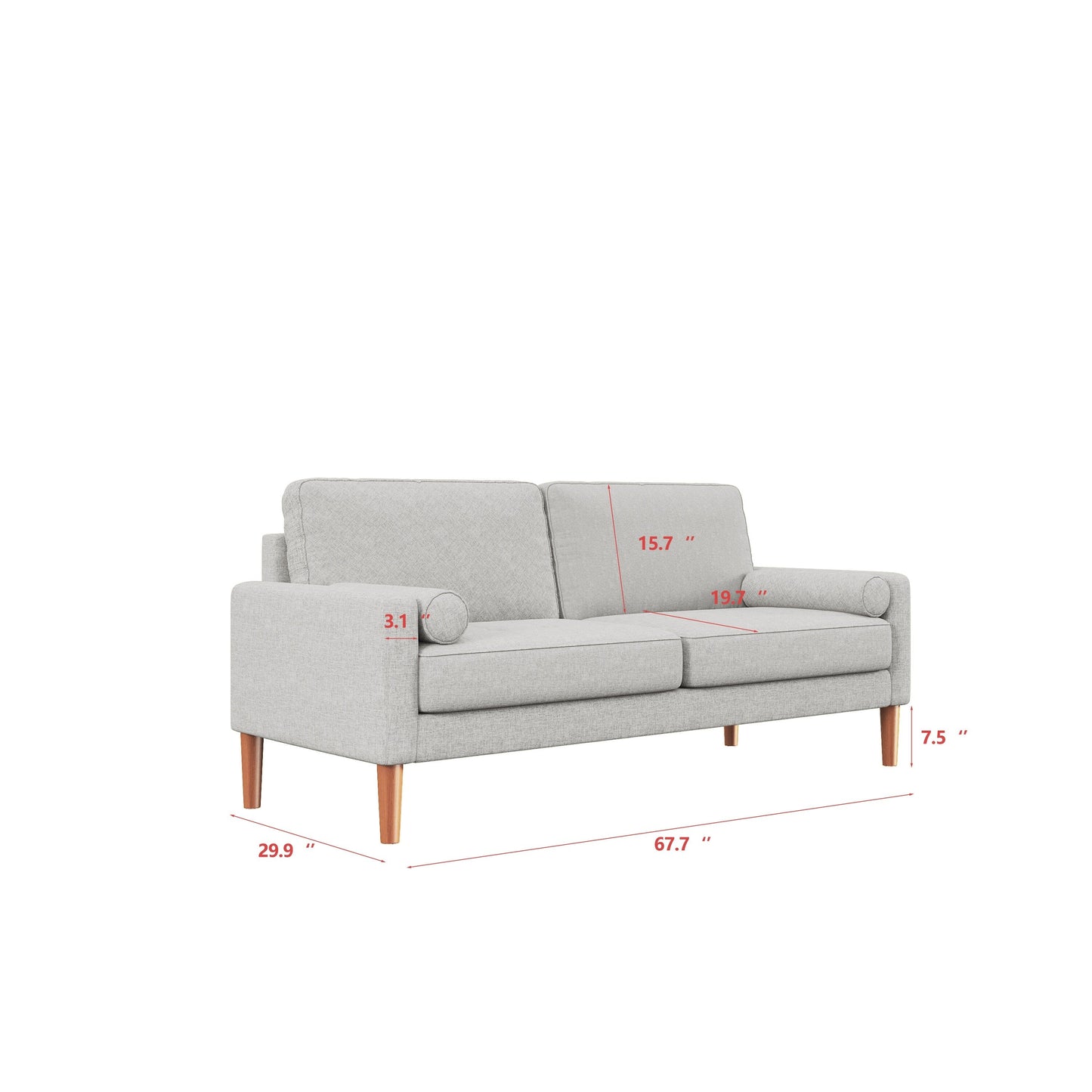 Canapé 3 places rembourré gris de 171 cm, avec cadre en bois massif, coussins en mousse haute densité, assemblage sans outil