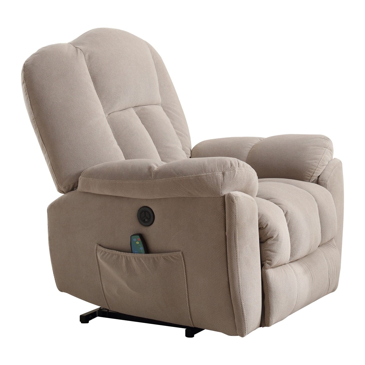 Fauteuil inclinable électrique gris pour personnes âgées avec chauffage, massage, port USB, poches latérales et tissu résistant