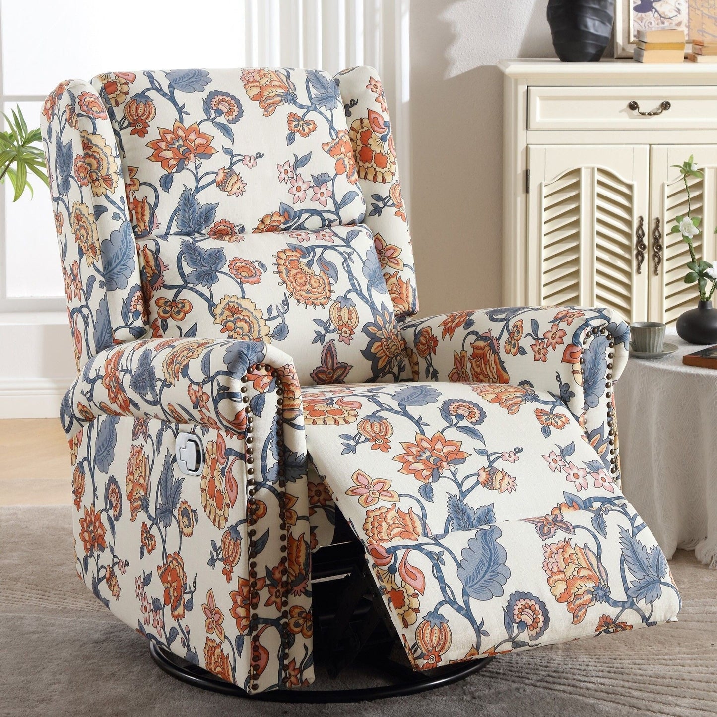 Fauteuil inclinable manuel pivotant à bascule HOMYKA Floral avec planeur rembourré