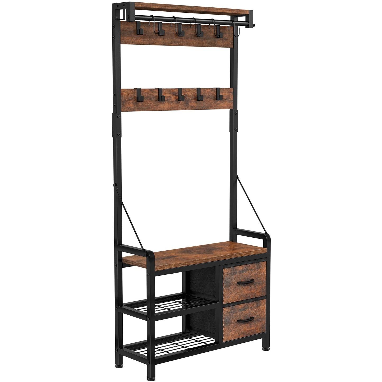 Meuble d'entrée avec banc, divisible en banc à chaussures indépendant et étagère murale