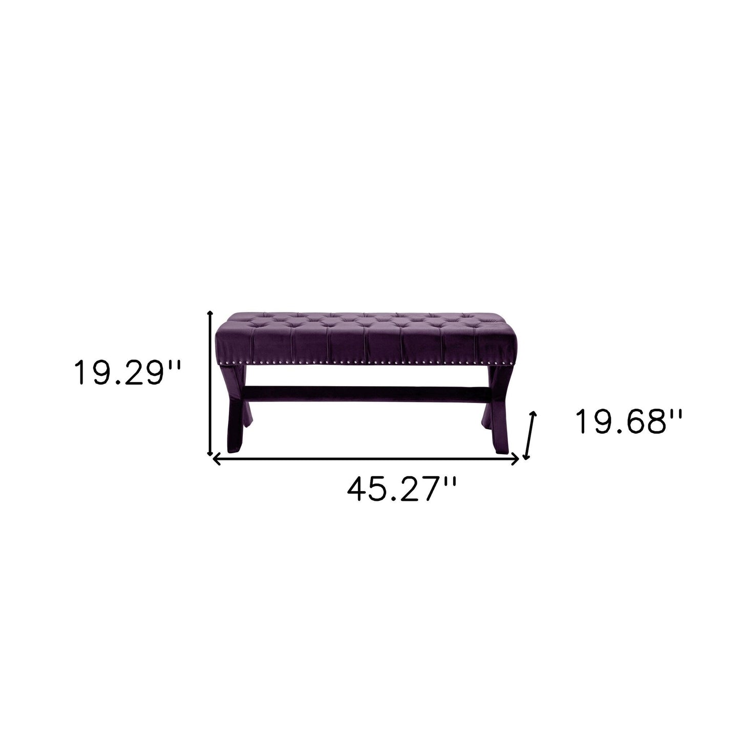 Banc rembourré en velours prune HomeRoots 45 - 45,27 L x 19,68 l x 19,29 H