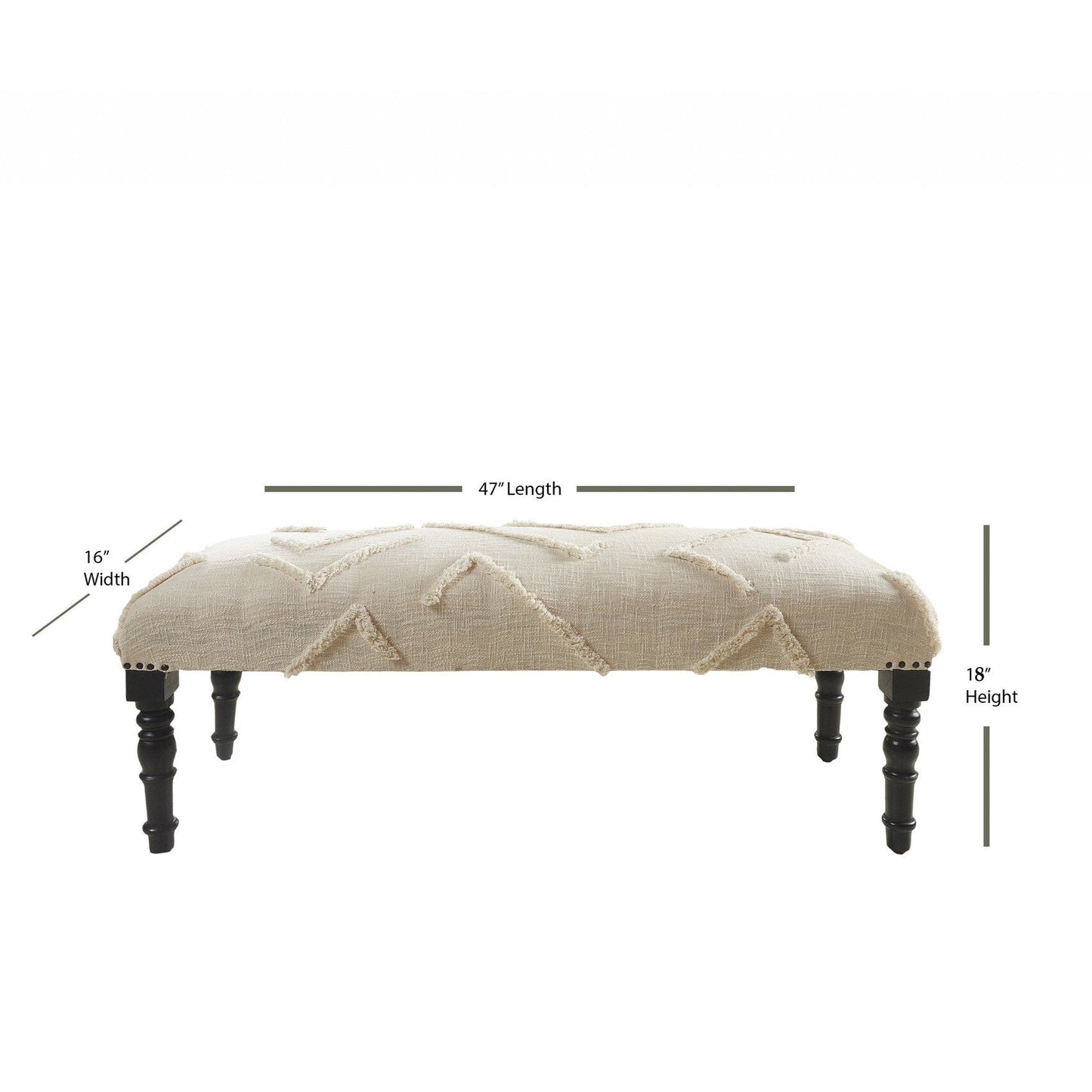 Banc géométrique rembourré en coton crème et noir HomeRoots 47 - 47 x 18 x 16
