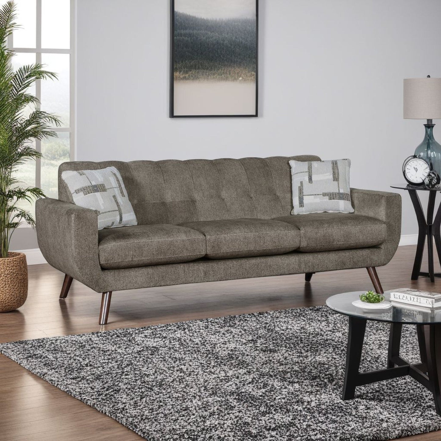 Canapé Jany avec 2 coussins, 87 pouces, microfibre marron, ton noyer