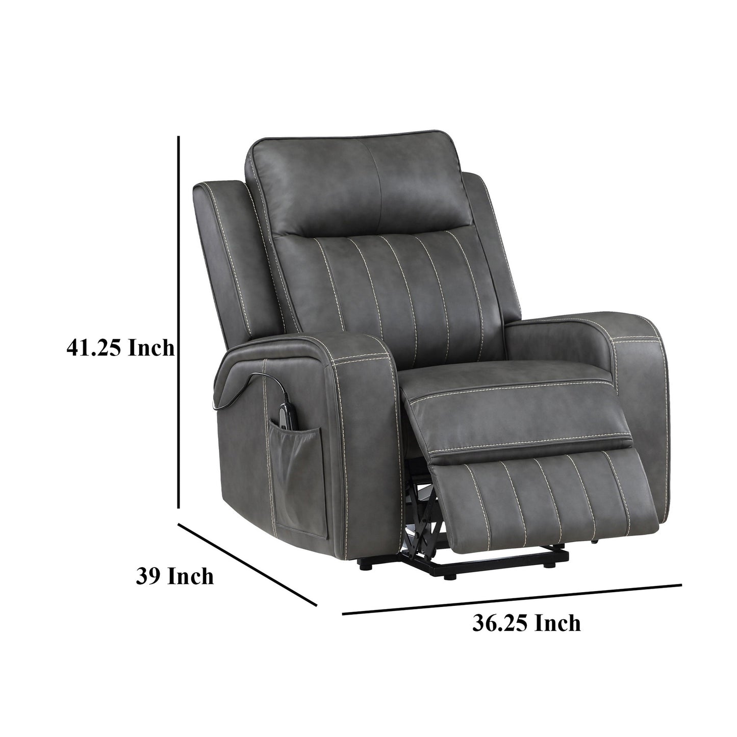 Fauteuil inclinable électrique Josen, 91 cm, similicuir gris, accoudoirs droits