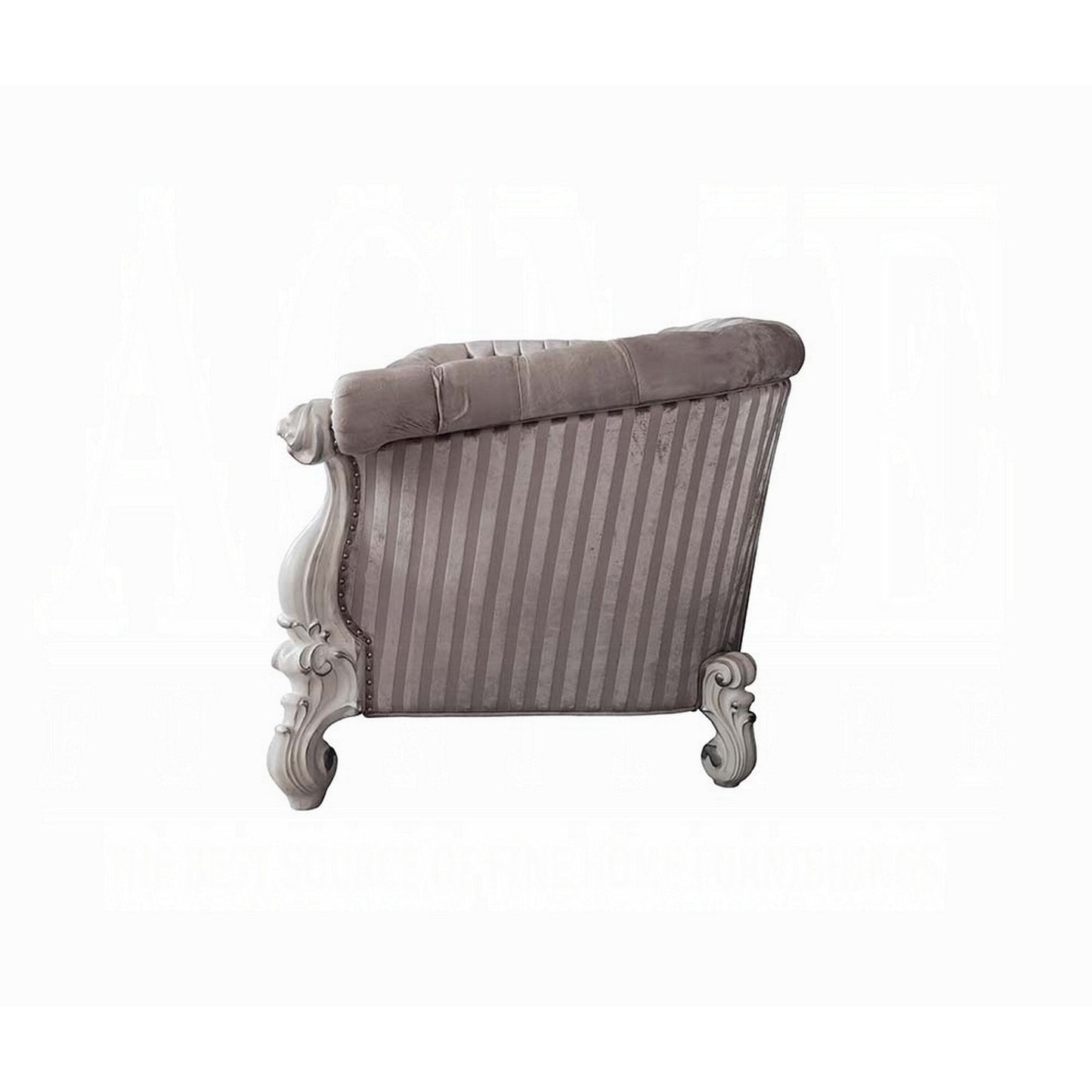 Canapé Kai, 7 coussins, tissu capitonné ivoire, à volutes, blanc, 250 cm