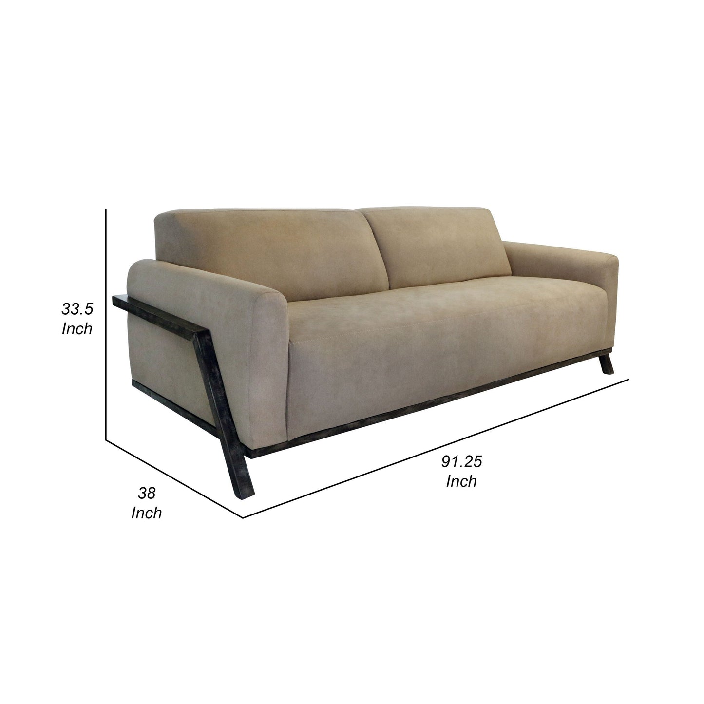 Canapé Kelly, polyester marron clair, 2 coussins décoratifs, bois massif, 230 cm