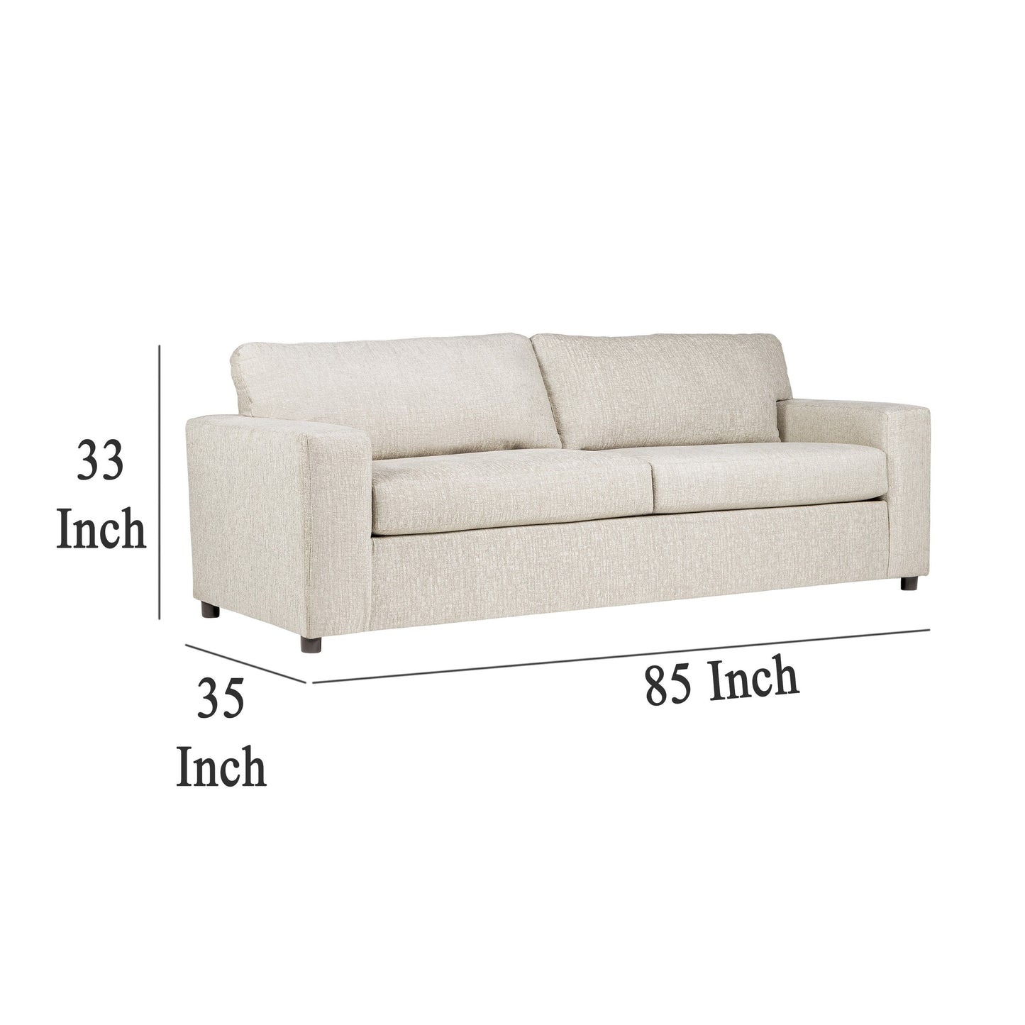 Canapé Kiono, coussins en polyester beige doux, bois massif noir, 85 pouces