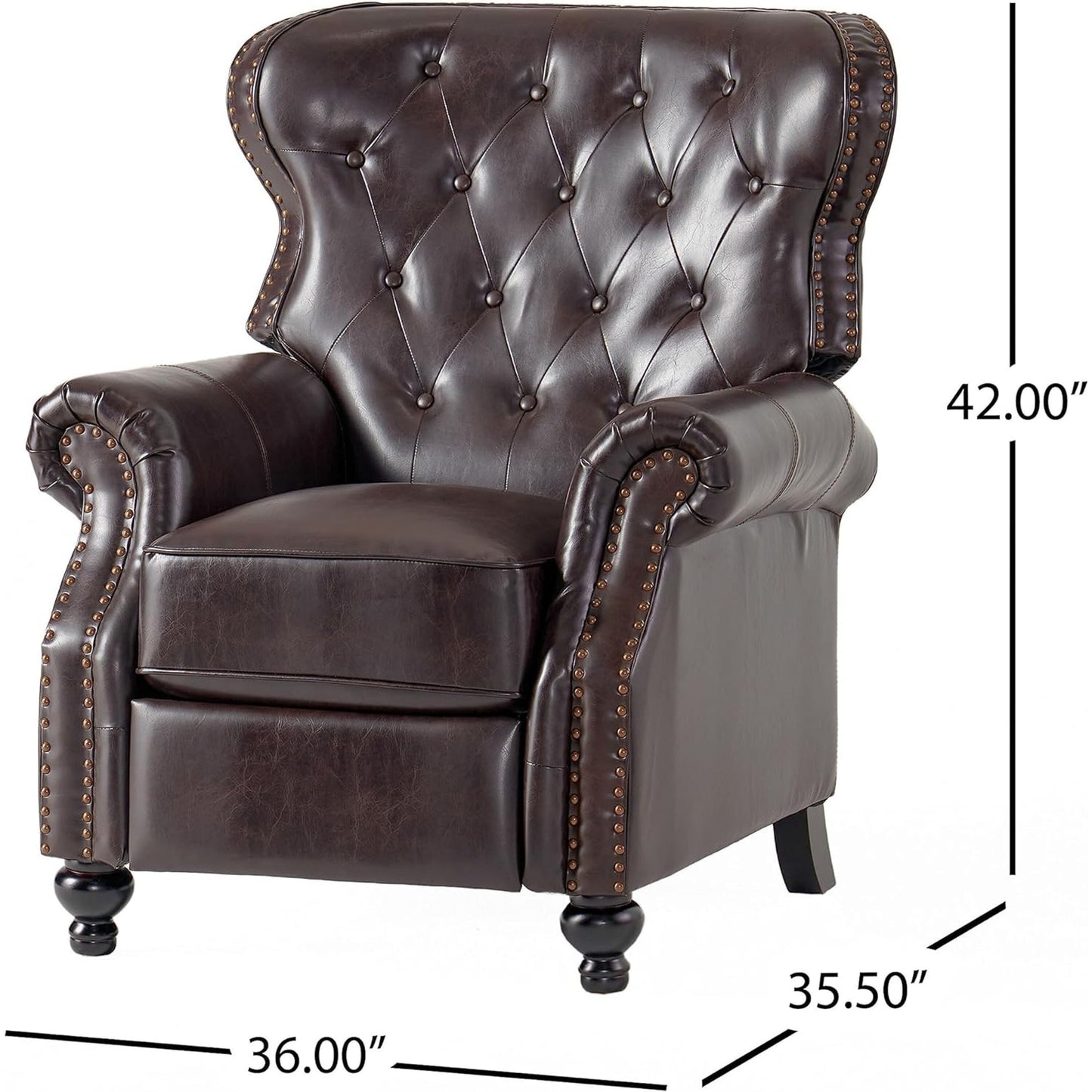 Fauteuil inclinable manuel Kir, dossier capitonné riche, similicuir marron foncé