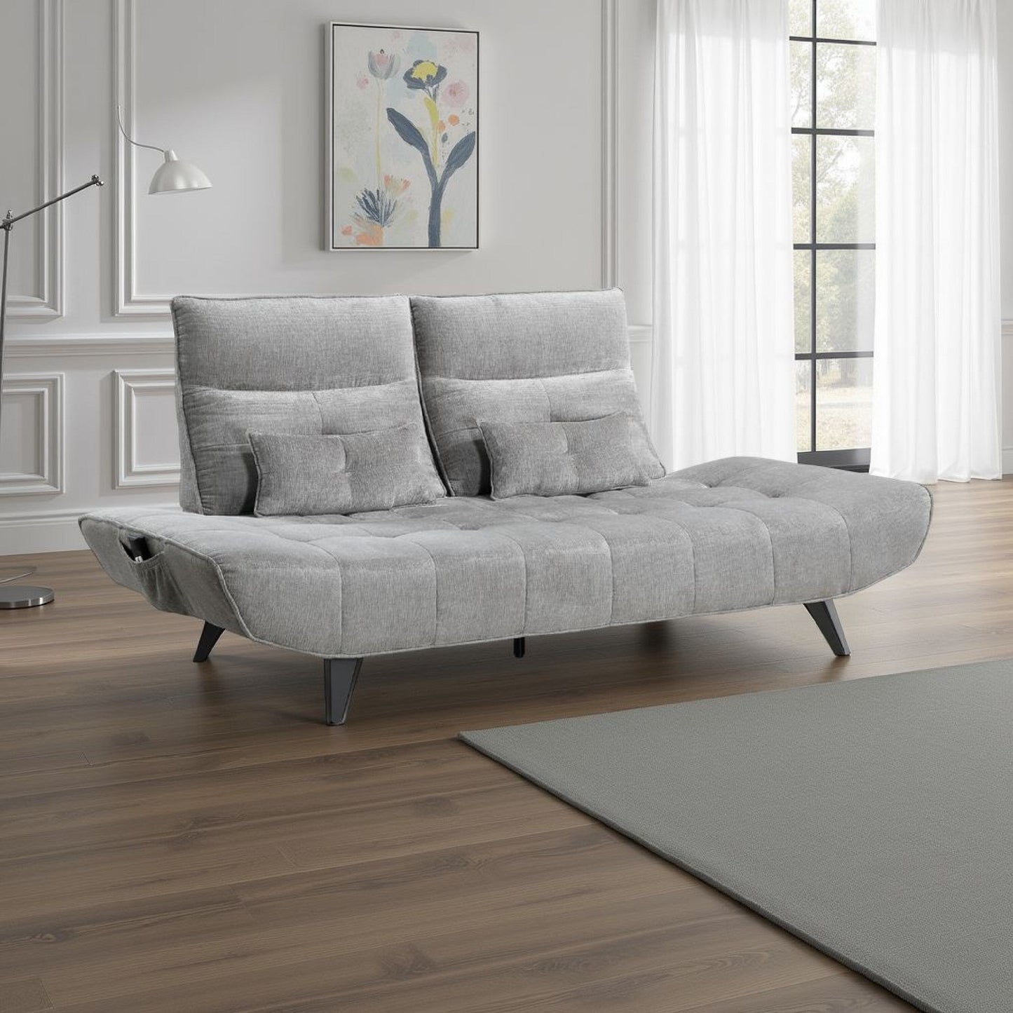 Canapé inclinable électrique à profondeur réglable Kyan, 2 coussins, chenille grise