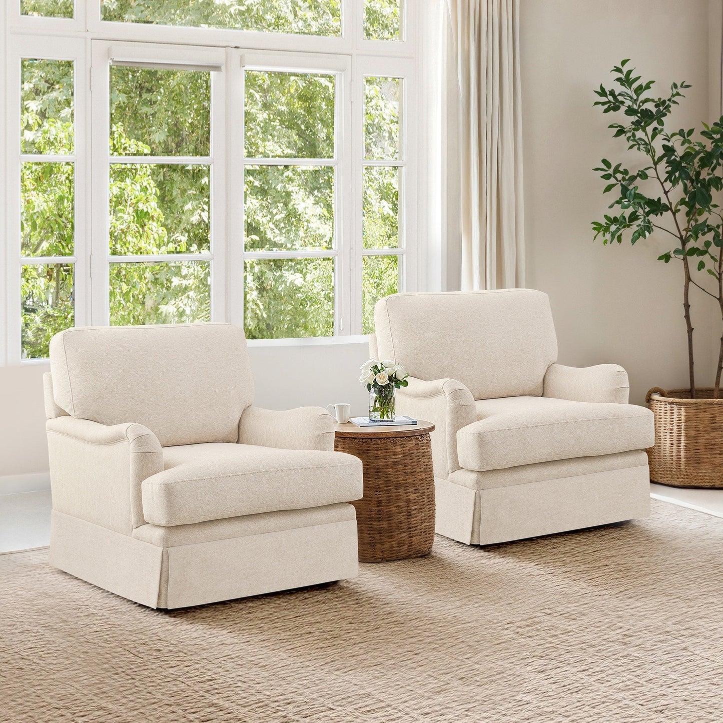 Fauteuil pivotant en tissu à assise profonde LUE BONA, fauteuil d'appoint de salon une place