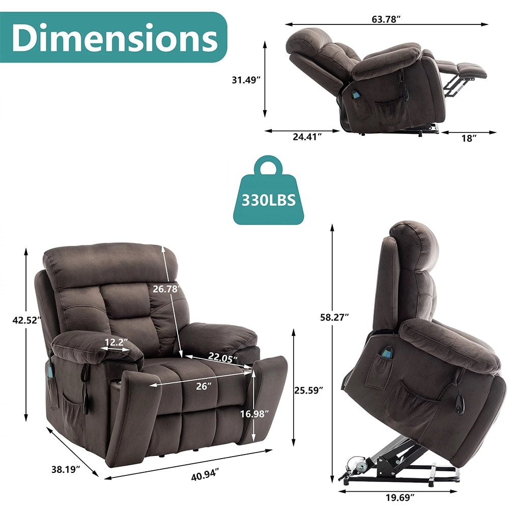 Grand fauteuil inclinable de massage électrique avec chauffage et porte-gobelet dissimulé