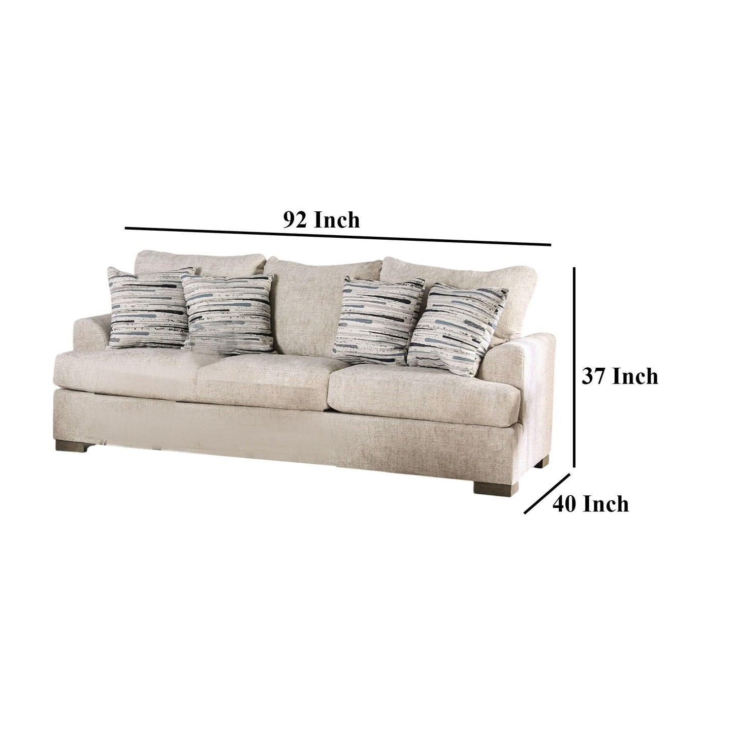 Canapé Lewis avec 4 coussins décoratifs, 92 pouces, polyester crème