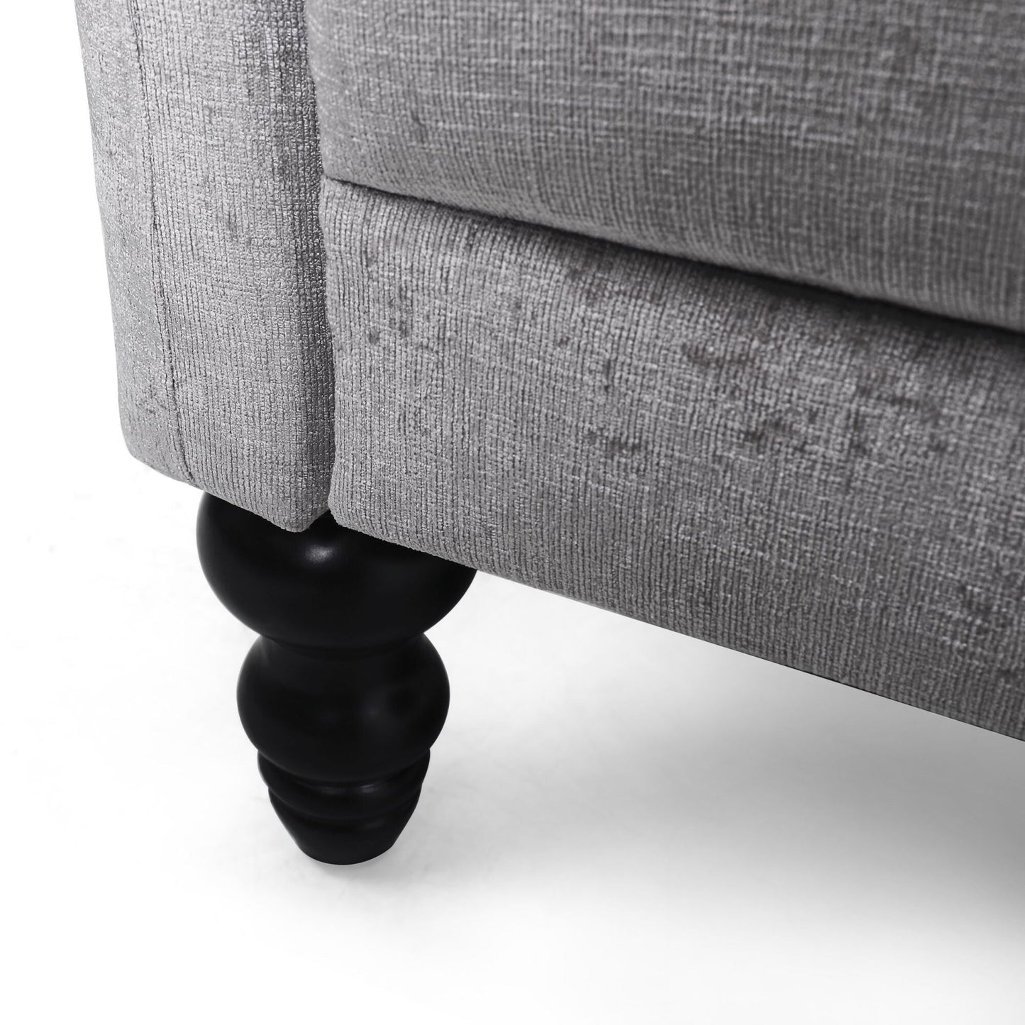 Canapé capitonné en velours gris clair 75 avec accoudoirs évasés et assise profonde et pieds en bois pour le salon