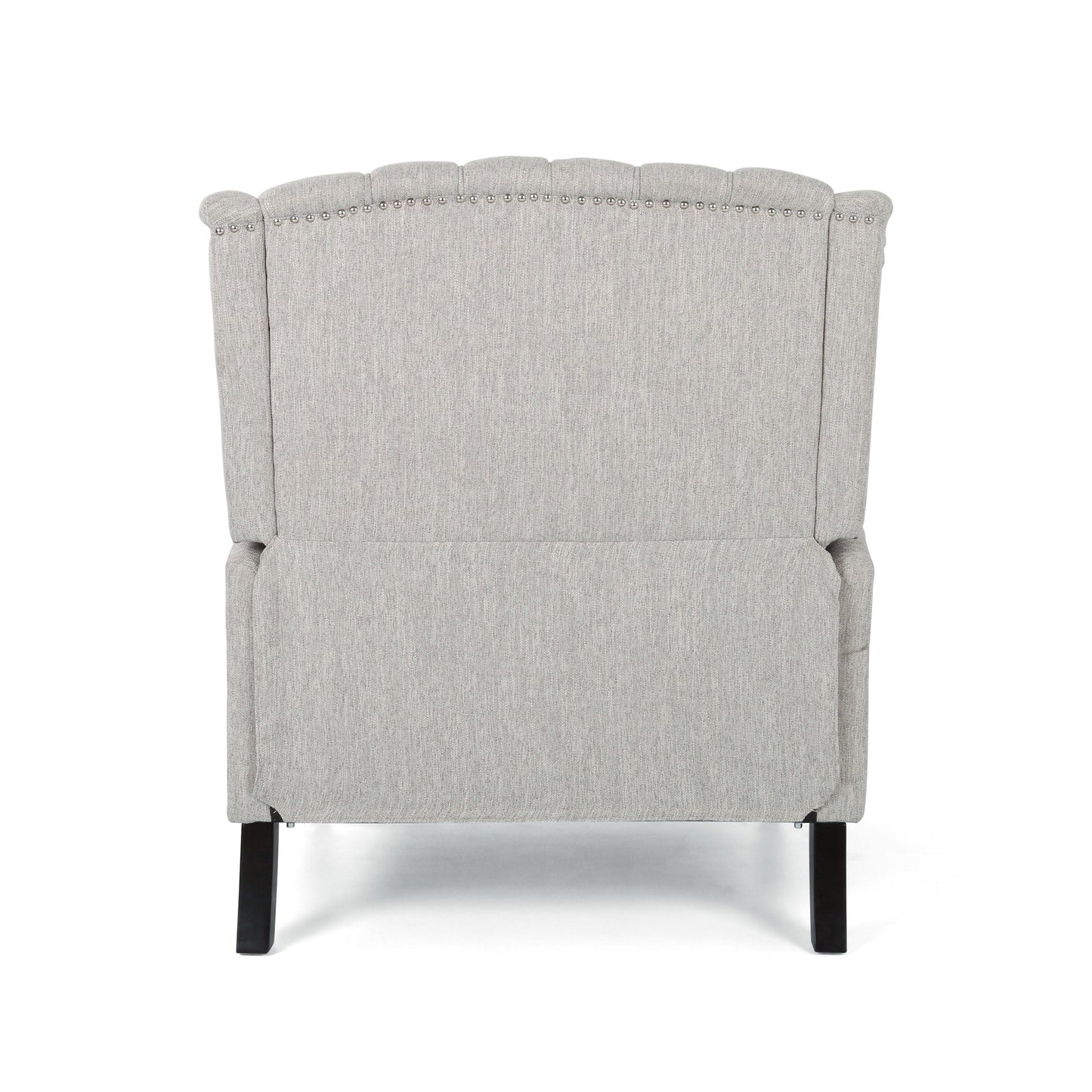 Fauteuil inclinable rembourré surdimensionné gris clair avec repose-pieds, dossier capitonné et clous décoratifs