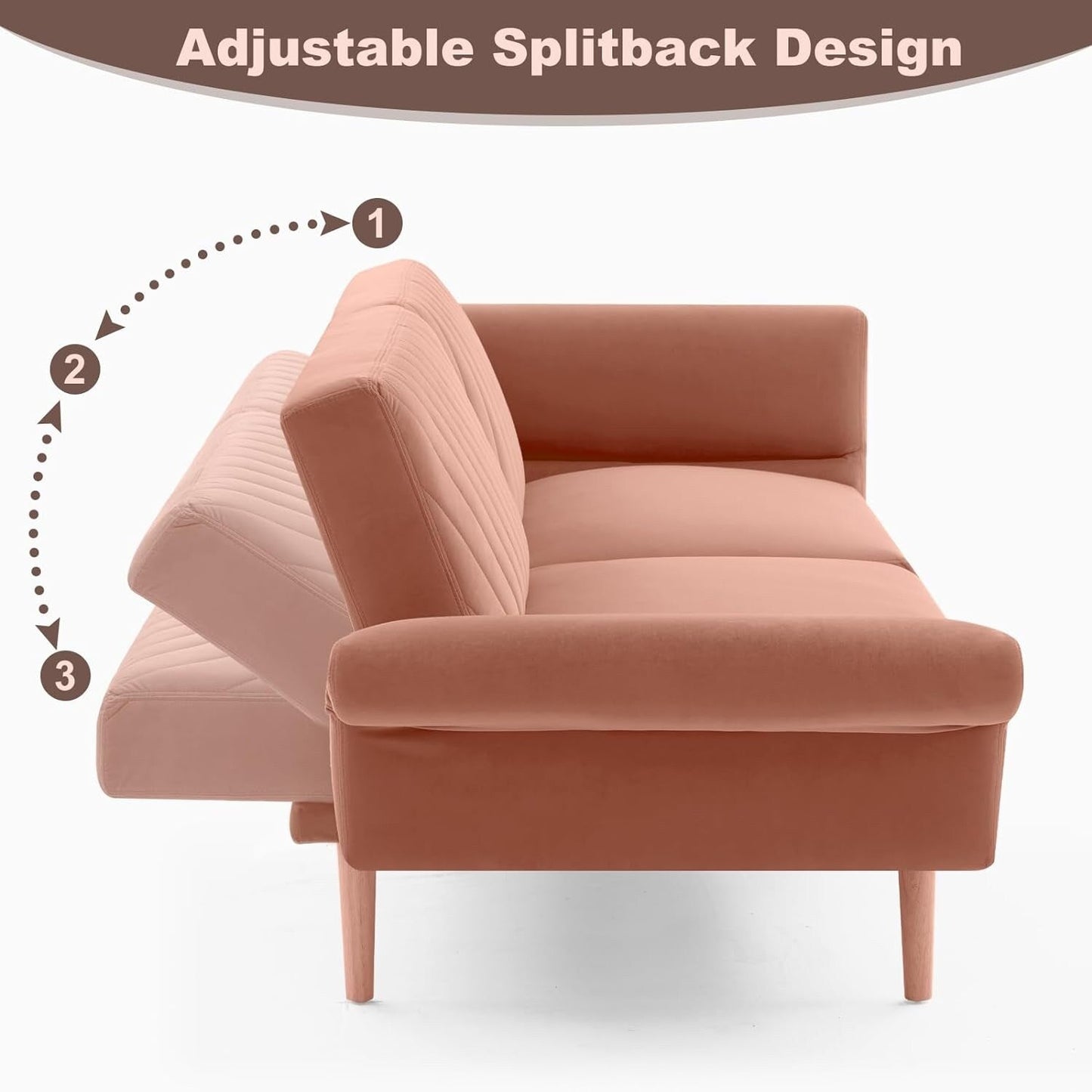 Canapé-lit convertible futon rose clair avec oreillers