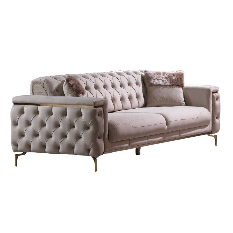 Canapé rembourré Lincove - Texture imperméable et antitache - Construction durable - Beige