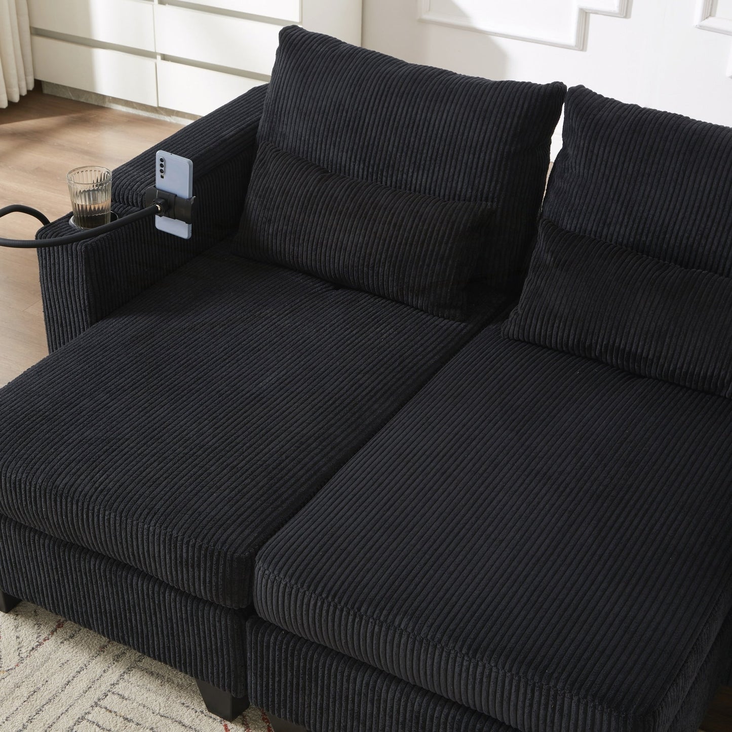 Canapé-lit en velours côtelé avec ports USB