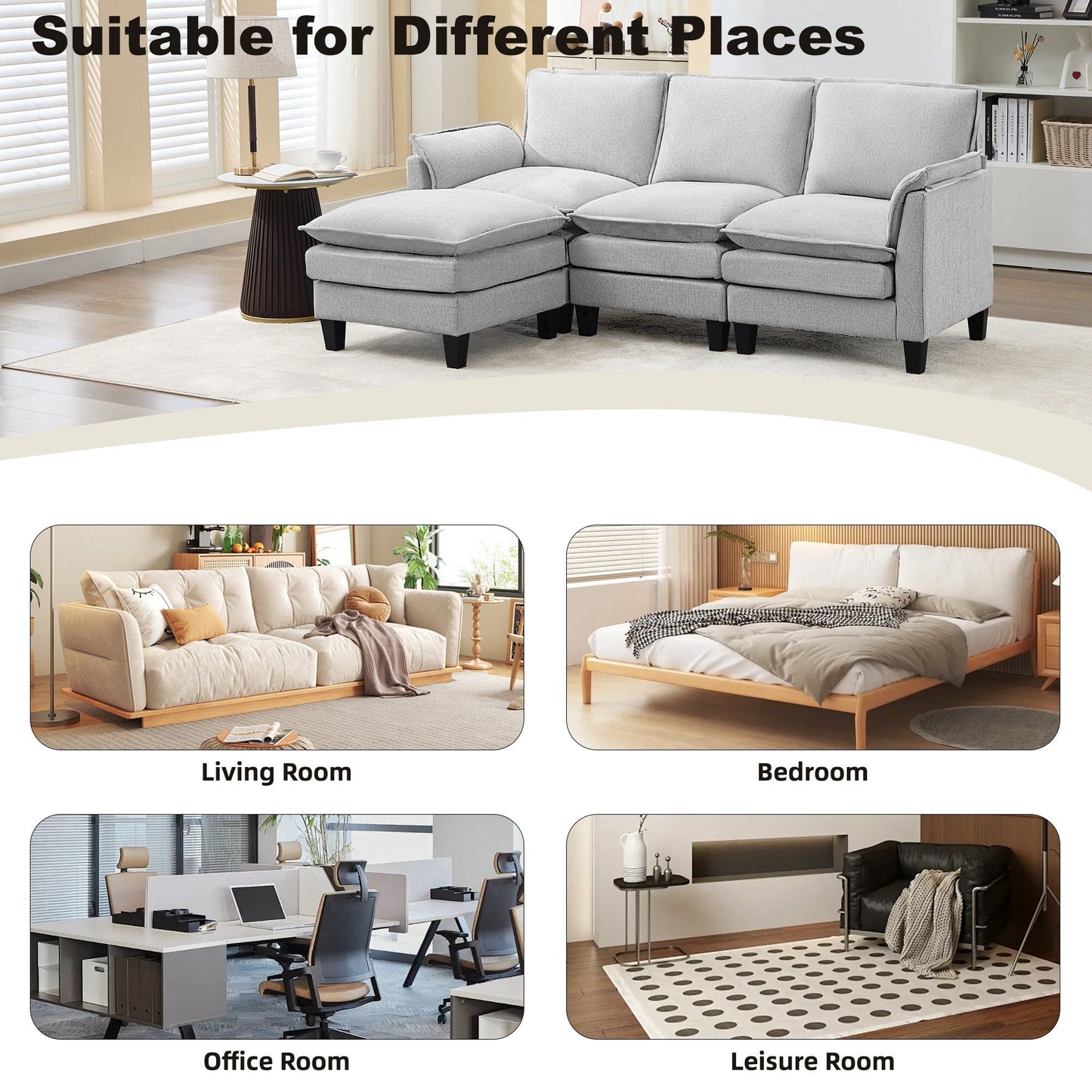 Canapé 3 places de luxe et repose-pieds « Confort ultra-moelleux et multi-pièces »