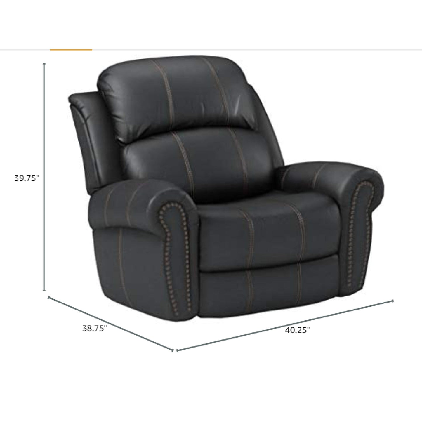 Fauteuil inclinable manuel, garniture cloutée, similicuir noir moelleux