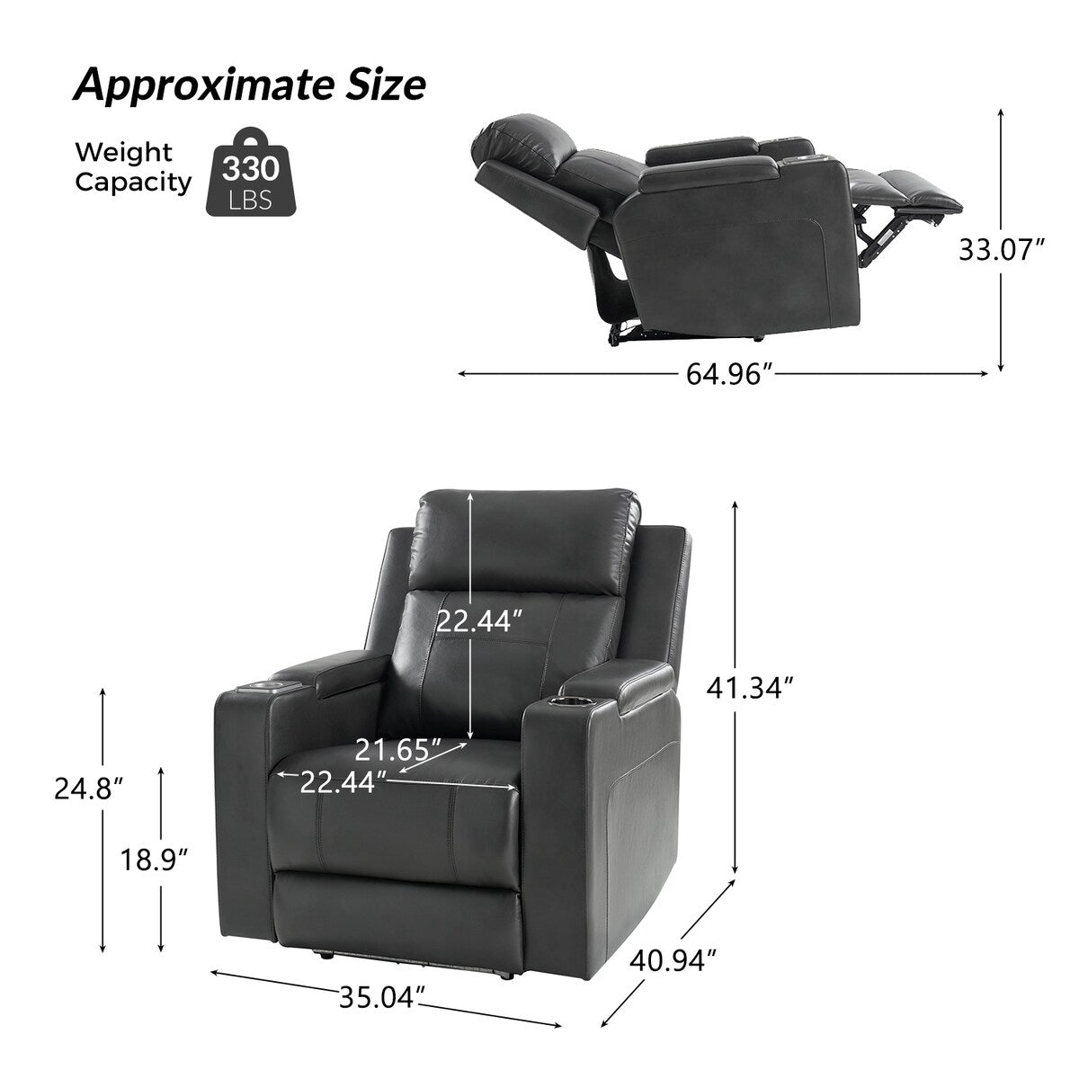 Fauteuil inclinable électrique Marion Classic 35,5 pouces de large avec porte-gobelet par HULALA HOME