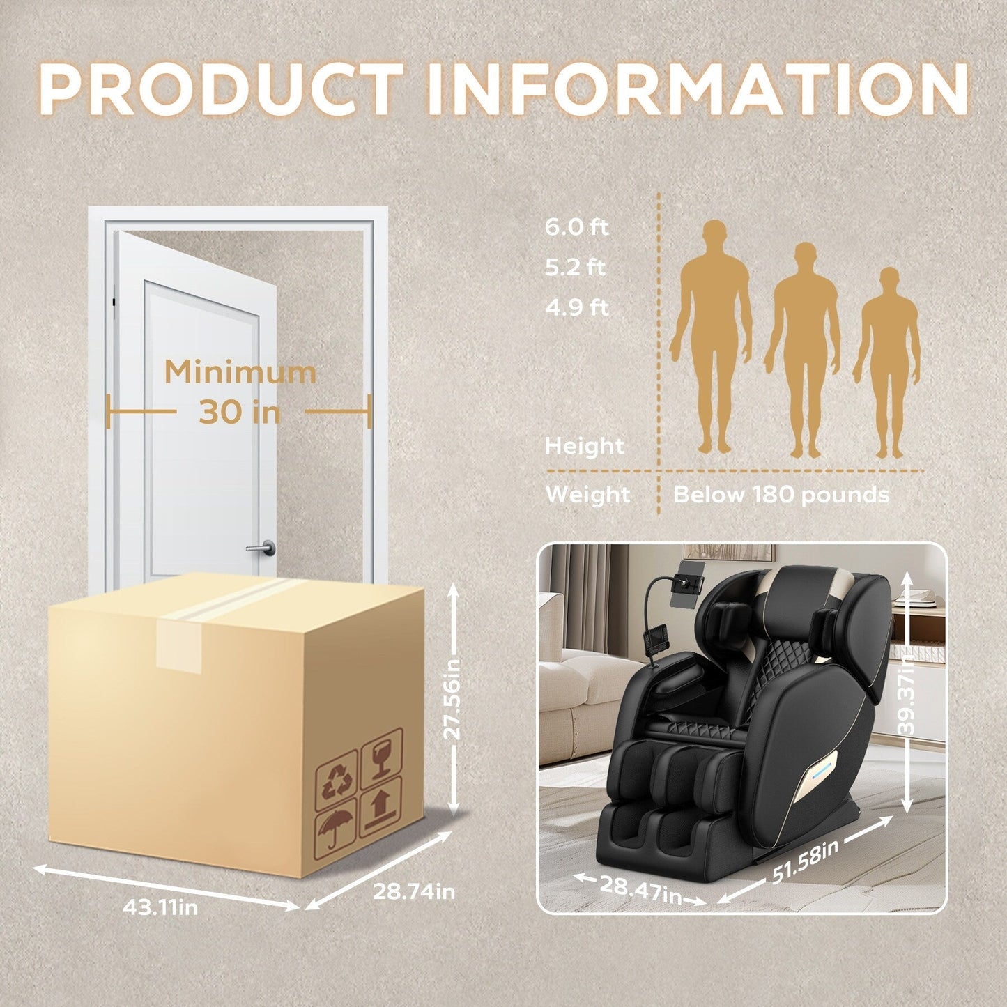 Fauteuil de massage inclinable à gravité zéro