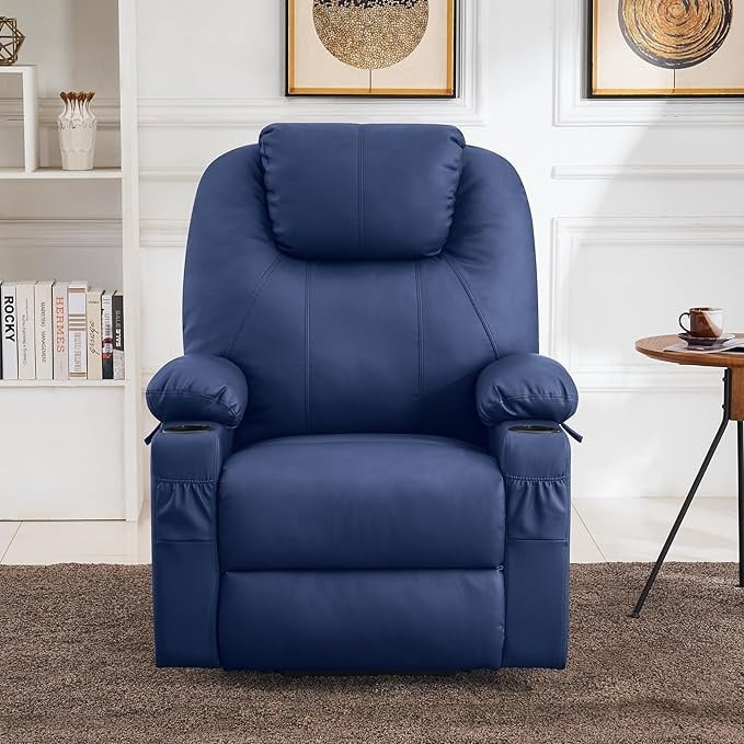Fauteuil inclinable électrique MCombo grand format en cuir avec massage, chauffage, porte-gobelets, repose-pieds allongé, cuir 7516