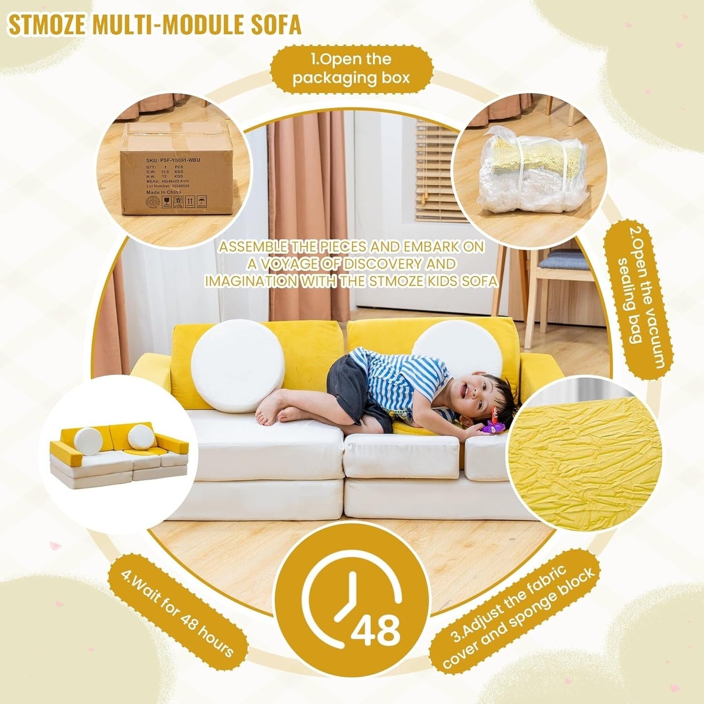 Canapé de jeu modulaire Mieres, canapé de sol amovible pour salon, meuble de salle de jeux créatif convertible avec coussin décoratif