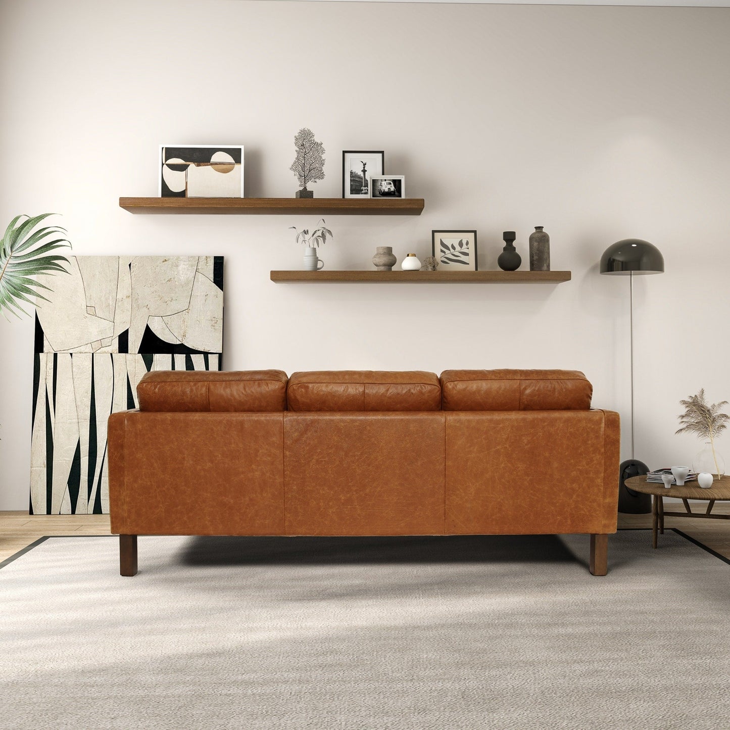 Canapé Mira en cuir véritable confortable de style moderne du milieu du siècle