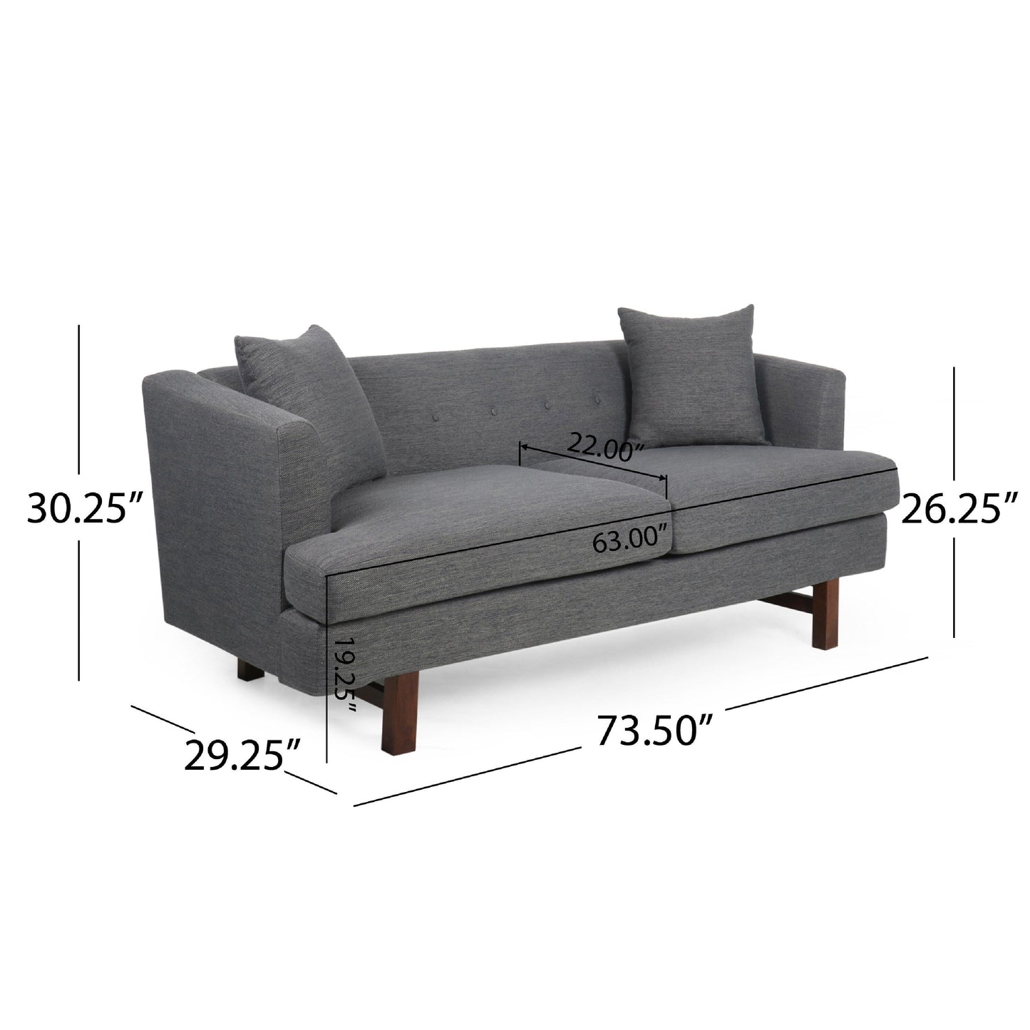 Canapé 3 places Miry avec 2 coussins décoratifs, similicuir gris anthracite