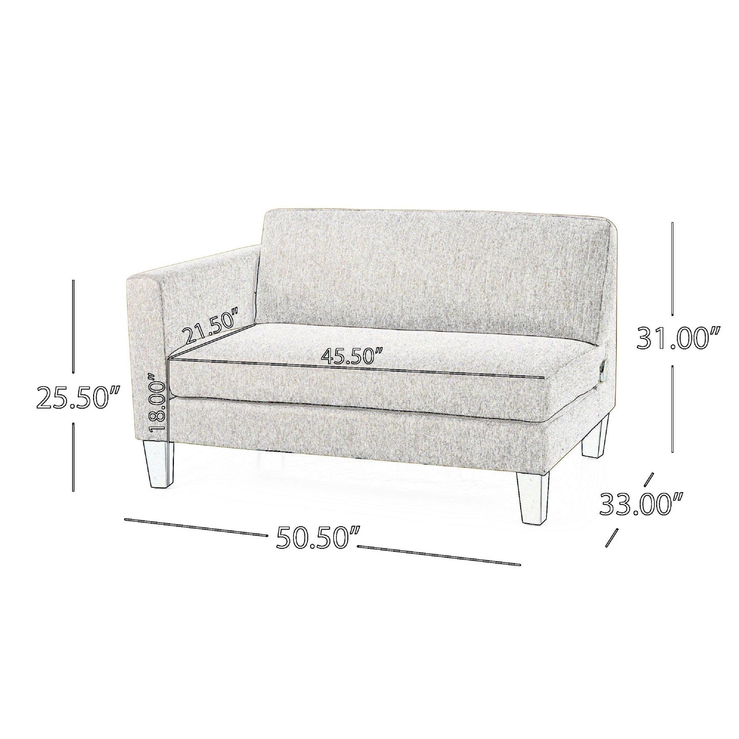 Canapé 3 places Miry, 2 coussins, pieds en bouleau, polyester gris classique