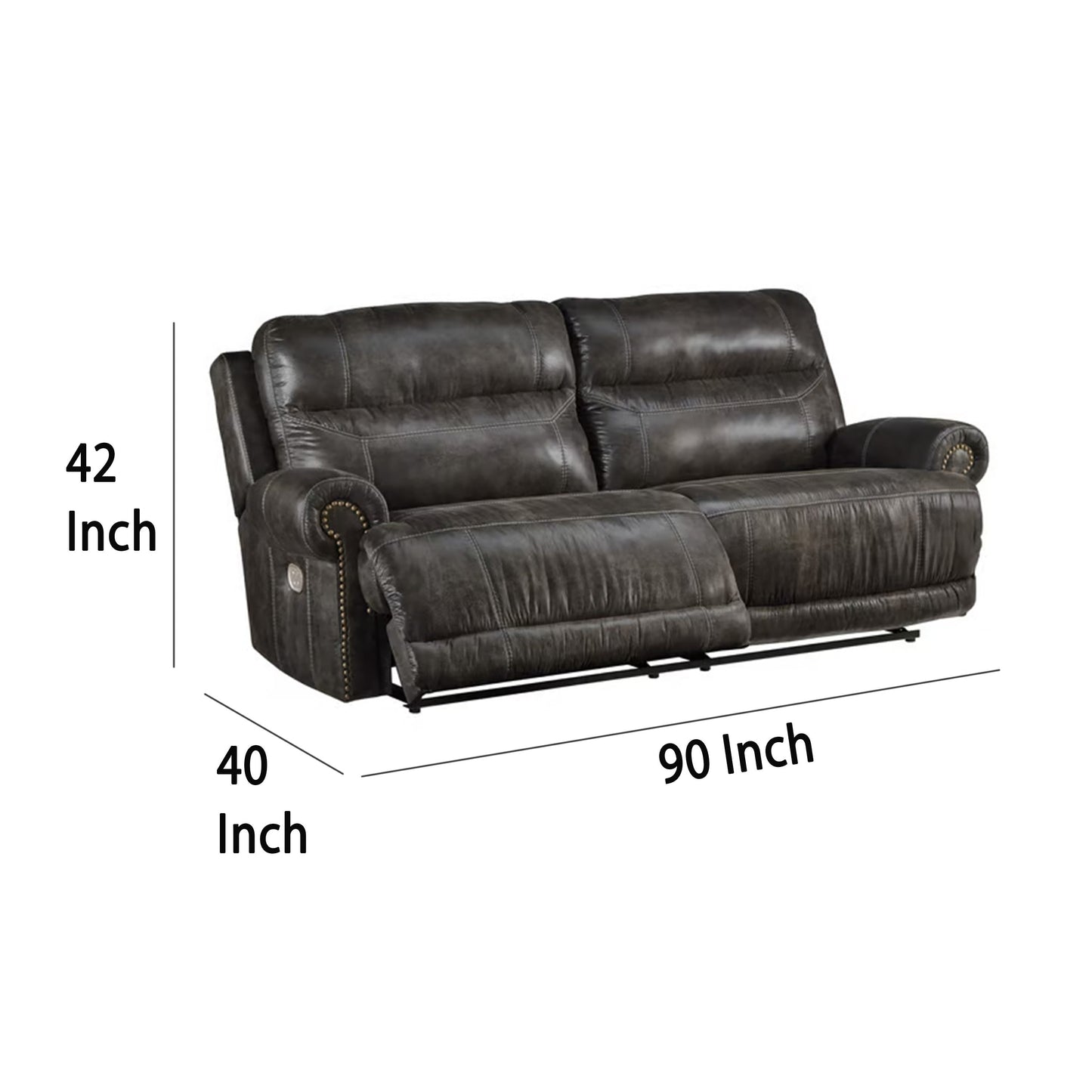 Canapé inclinable électrique Mitch, similicuir gris foncé, 90 pouces