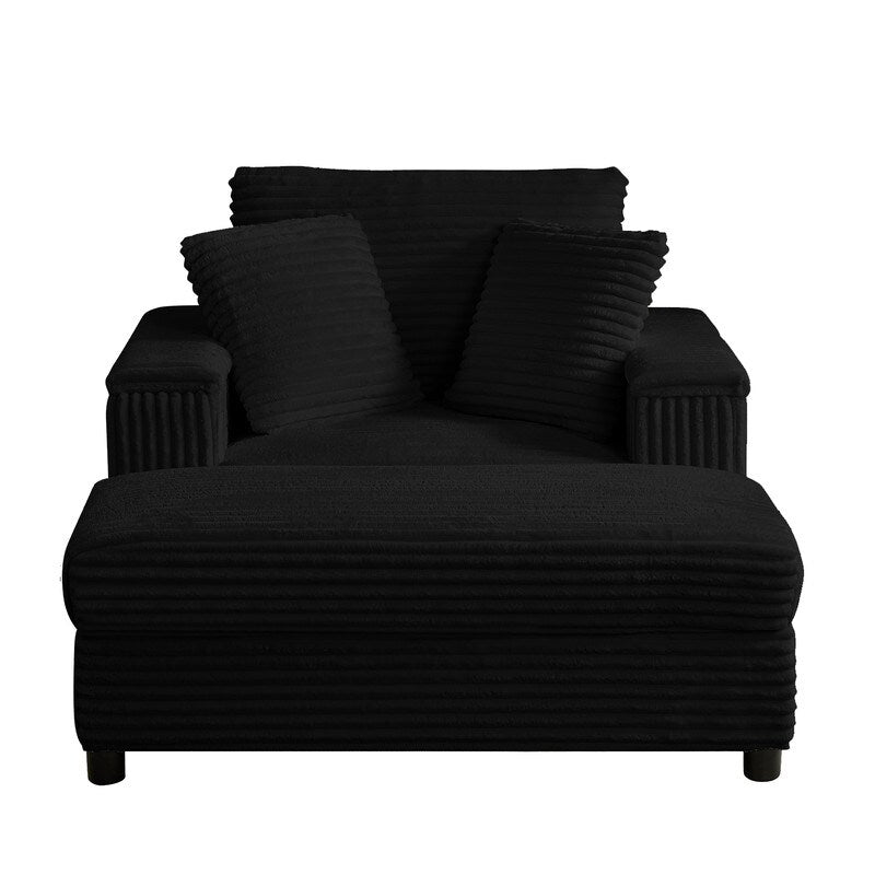 Chaise longue en velours côtelé Mixoy 42'' avec pouf de rangement et accoudoirs, fauteuil inclinable rembourré