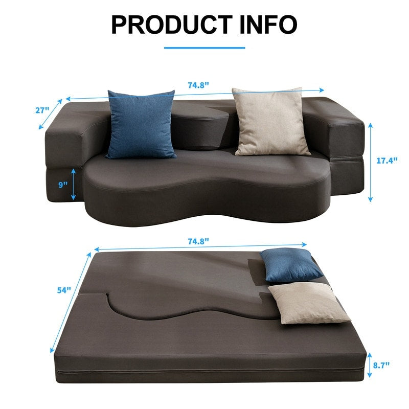 Canapé-lit futon convertible Mixoy, pliable, matelas pliant en mousse, tissu en tissu, canapé-lit de salon
