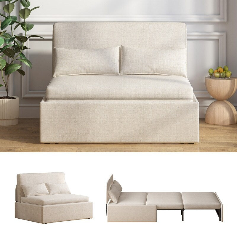 Canapé-lit convertible 2 en 1 Mixoy Linen, canapé-lit gigogne simple/queen avec matelas et coussins