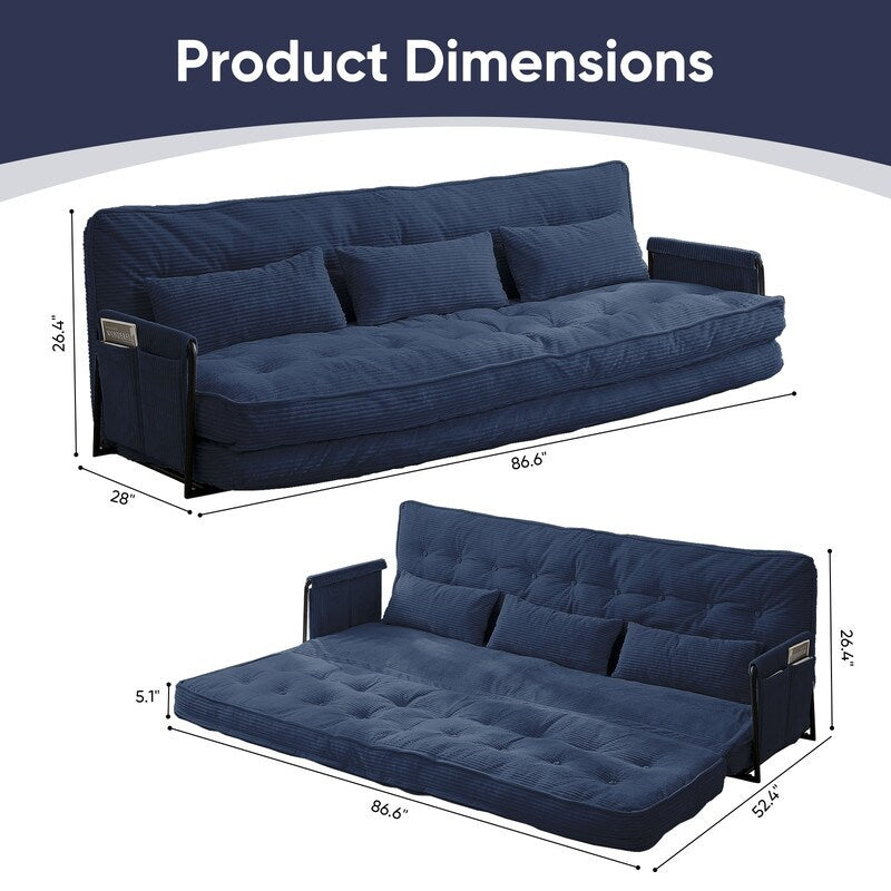 Mixoy Canapé-lit futon pliable multifonction avec oreillers, dossier réglable sur 6 positions