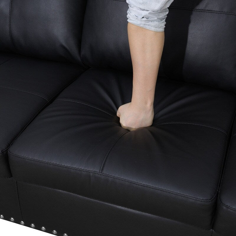 Ensemble de canapés modernes 3 pièces en similicuir noir et synthétique : un style élégant pour les salons