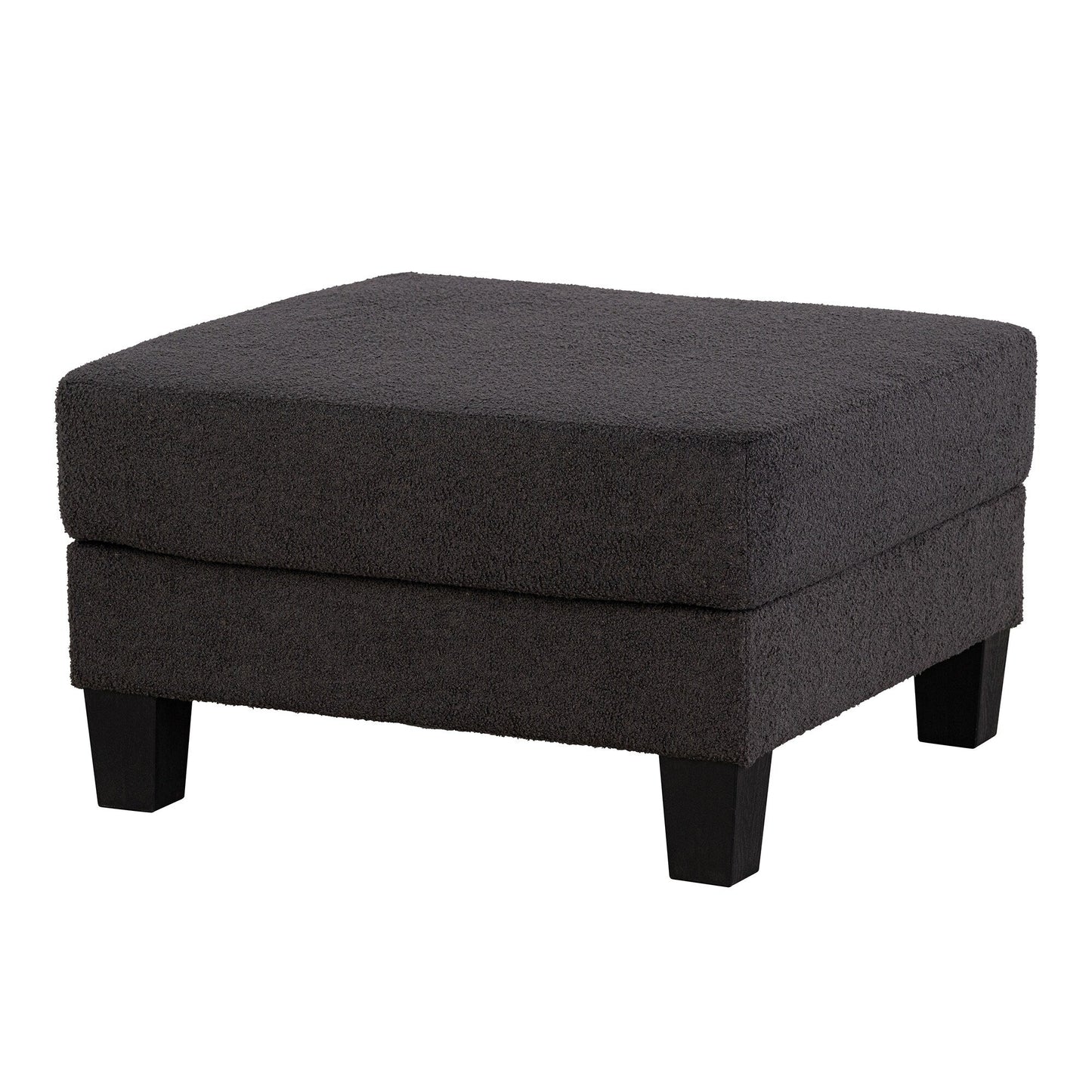 Ensemble de salon moderne 3 pièces en tissu noir avec causeuse et pouf