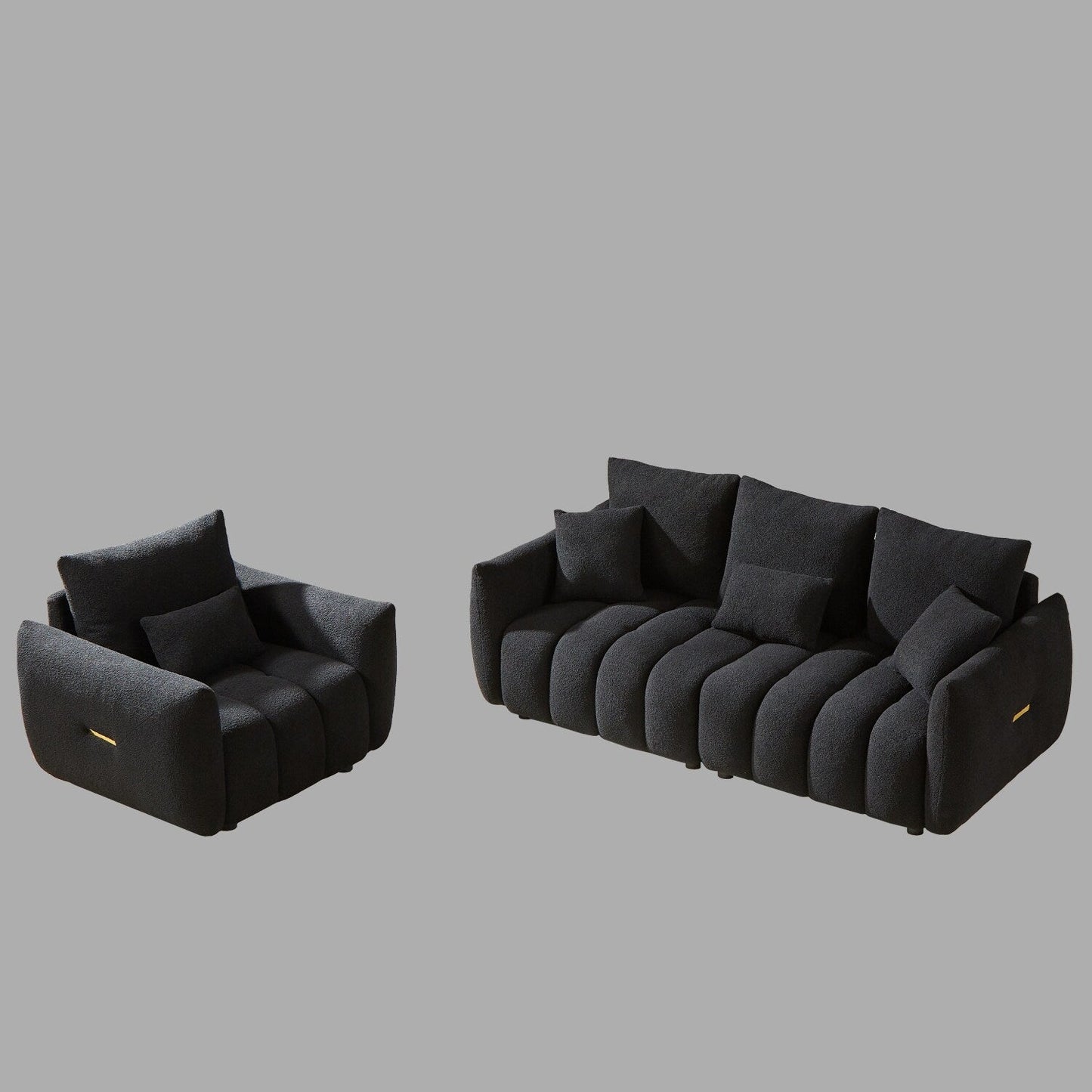 Canapé Teddy moderne 3 places + 1 place - Structure en bois, 4 coussins pour salon et appartement