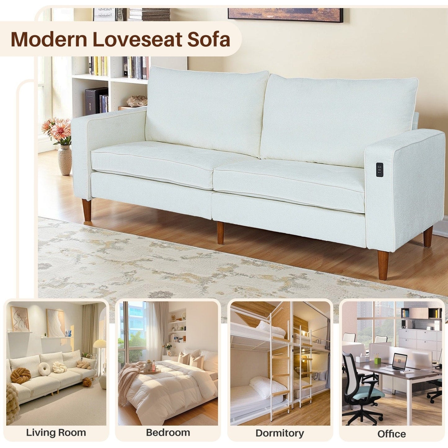 Canapé causeuse moderne rembourré en chenille 82,68 avec ports USB pour espace de vie