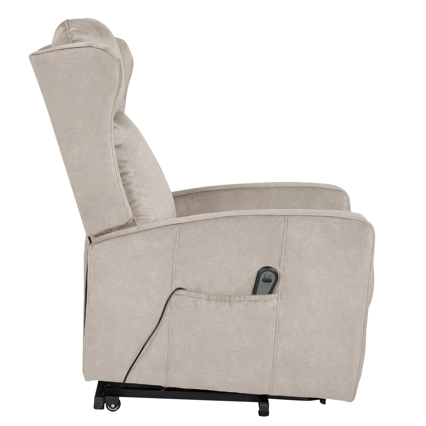 Fauteuil inclinable électrique moderne et réglable en lin, avec télécommande, poche latérale et repose-pieds télescopique